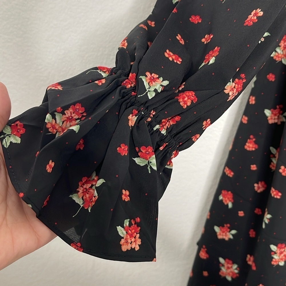 WeWoreWhat High Low Polka Dot Black Floral Long Sleeve Dress Size Medium New - Picture 8 of 11